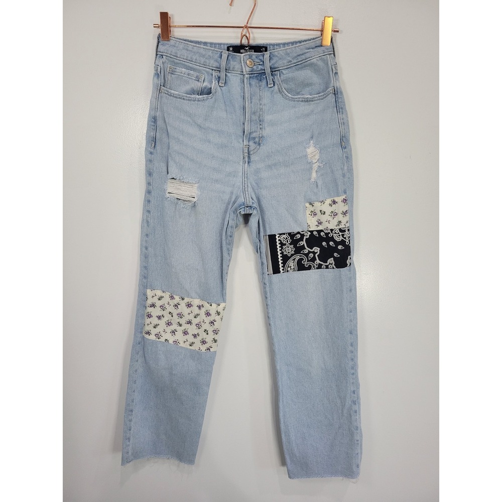 Hollister Ultra High-Rise Vintage Straight Patchwork Jeans Light Wash 3R W26 L27